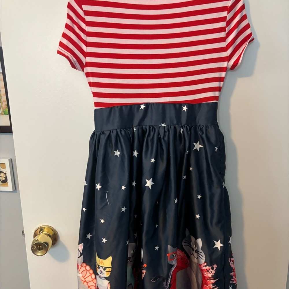 Cat Lady Core Cozy Vibes Red and White Striped Drop Waist Dress - Picture 4 of 6